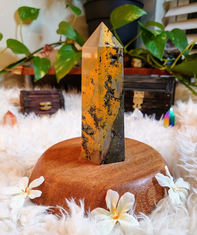 373g Bumblebee Jasper Tower/ Generator/ Point/ for Crystal Healing/ Meditation/ Reiki/ Energy Work/ Gemstone Home & Altar Decor