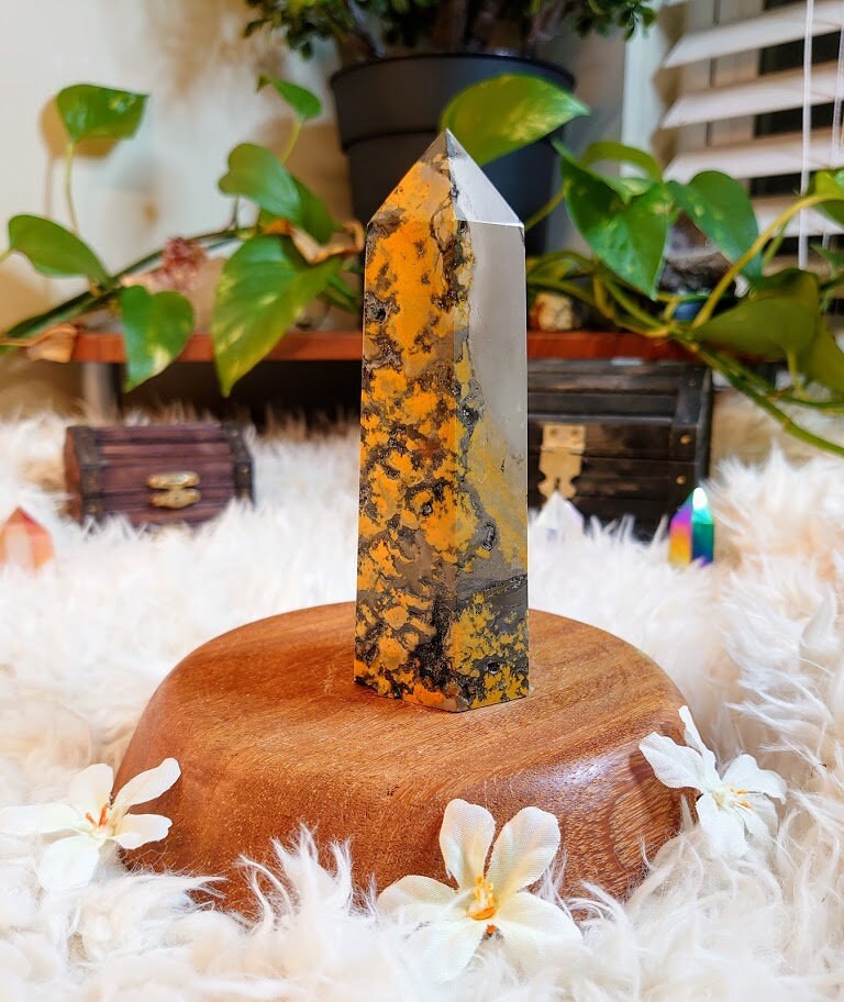 373g Bumblebee Jasper Tower/ Generator/ Point/ for Crystal Healing/ Meditation/ Reiki/ Energy Work/ Gemstone Home & Altar Decor