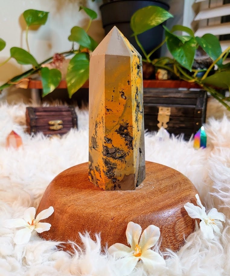 373g Bumblebee Jasper Tower/ Generator/ Point/ for Crystal Healing/ Meditation/ Reiki/ Energy Work/ Gemstone Home & Altar Decor