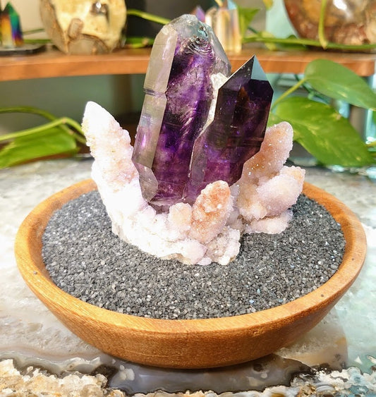 The "Royal" Ultra Purple Twin Scepter Brandberg Amethyst from the Goboboseb Mountains - Includes Free Spirit Quartz Stand/Throne