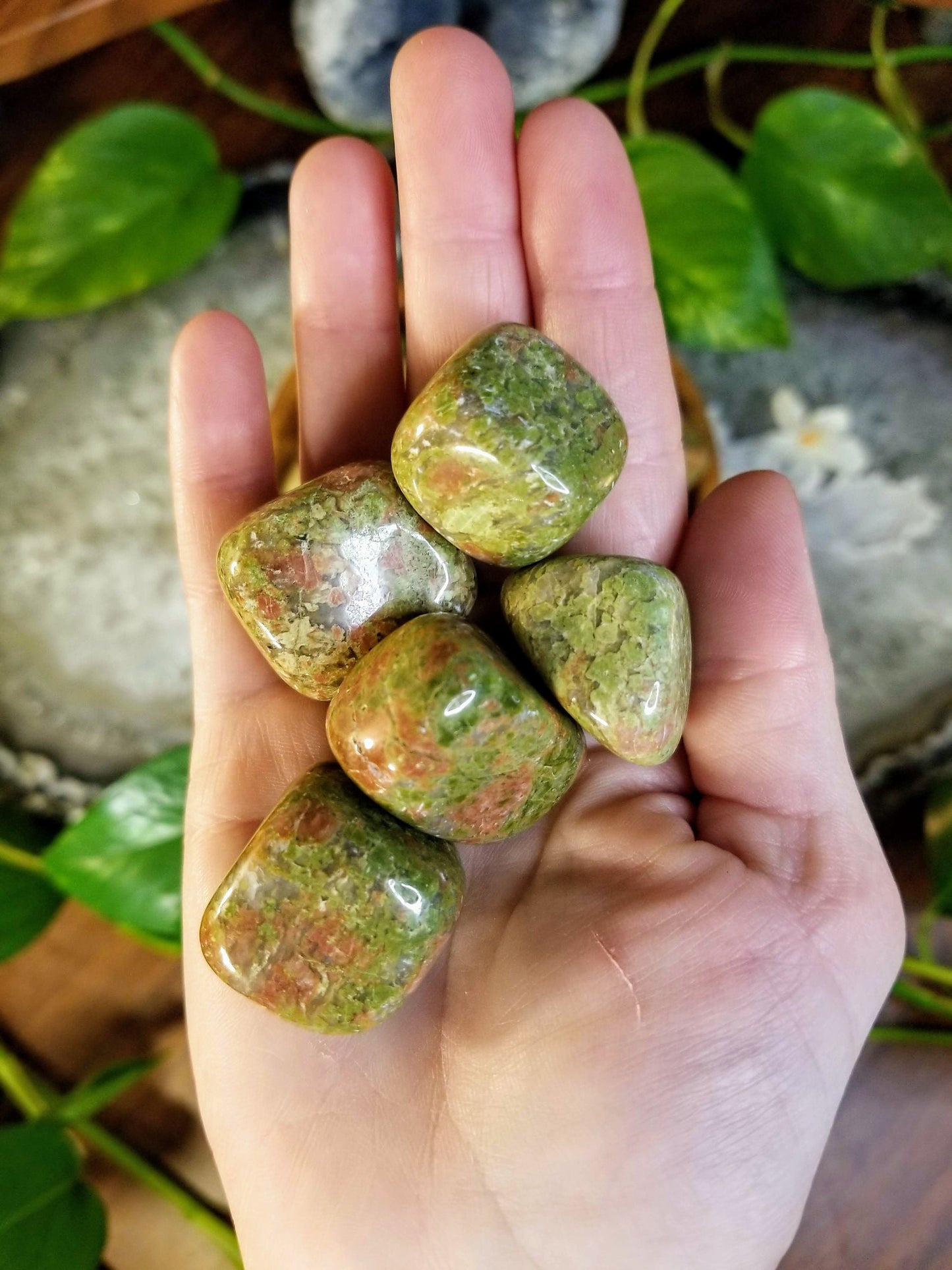 Unakite Tumbled Stone/ Polished Pebbles/ for Crystal Healing and Grids/ Reiki/ Meditation/ Energy Work/ Gem and Mineral Collecting/ Gifts