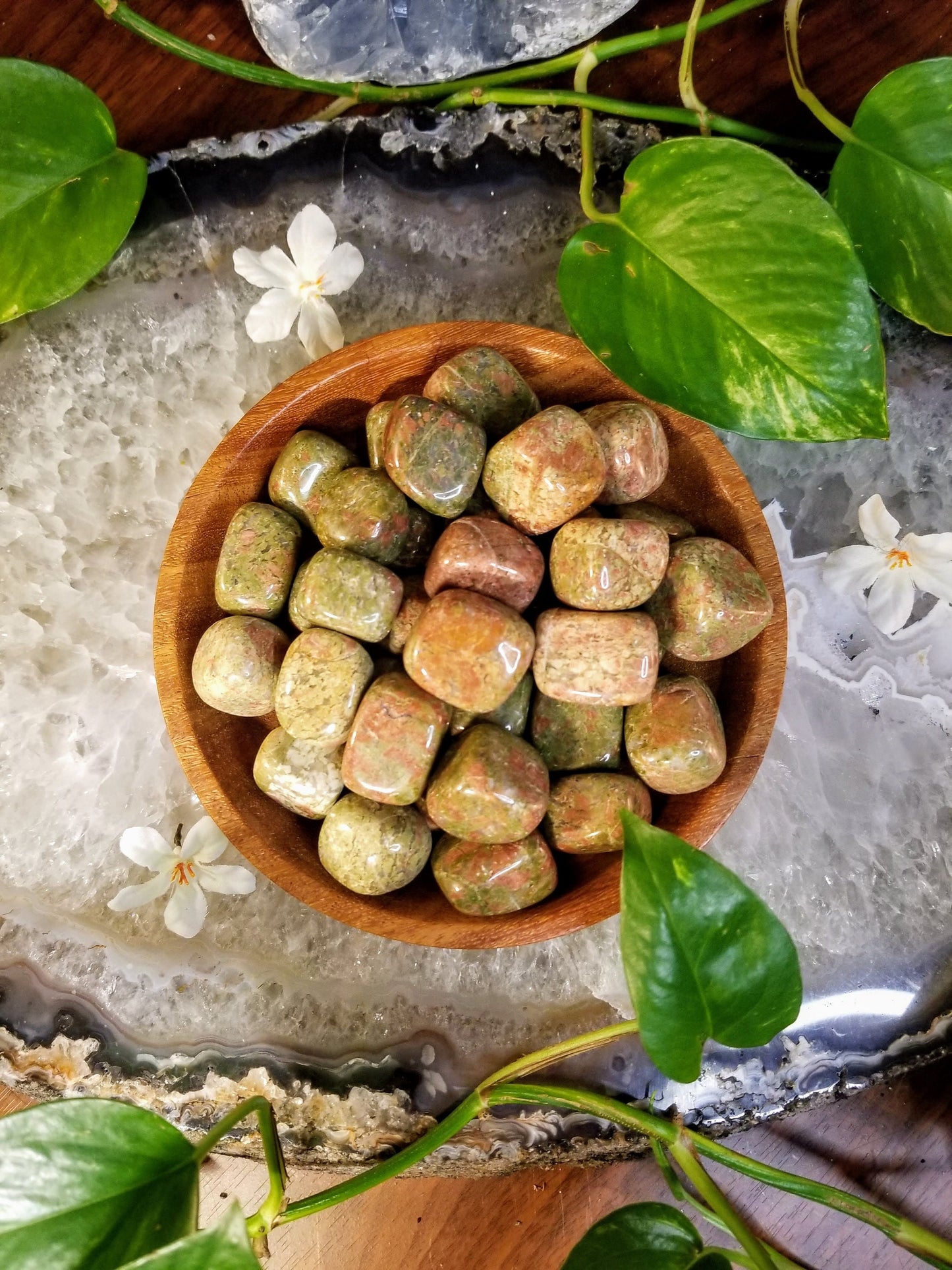 Unakite Tumbled Stone/ Polished Pebbles/ for Crystal Healing and Grids/ Reiki/ Meditation/ Energy Work/ Gem and Mineral Collecting/ Gifts