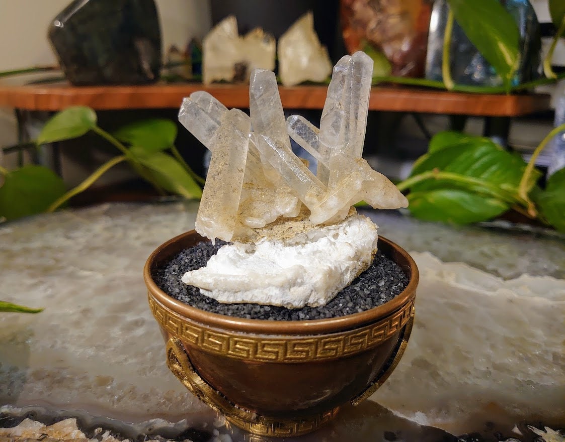 Calcite Cluster on Mordenite Matrix from India for Altar and Desk Decor / Collection / Gifting