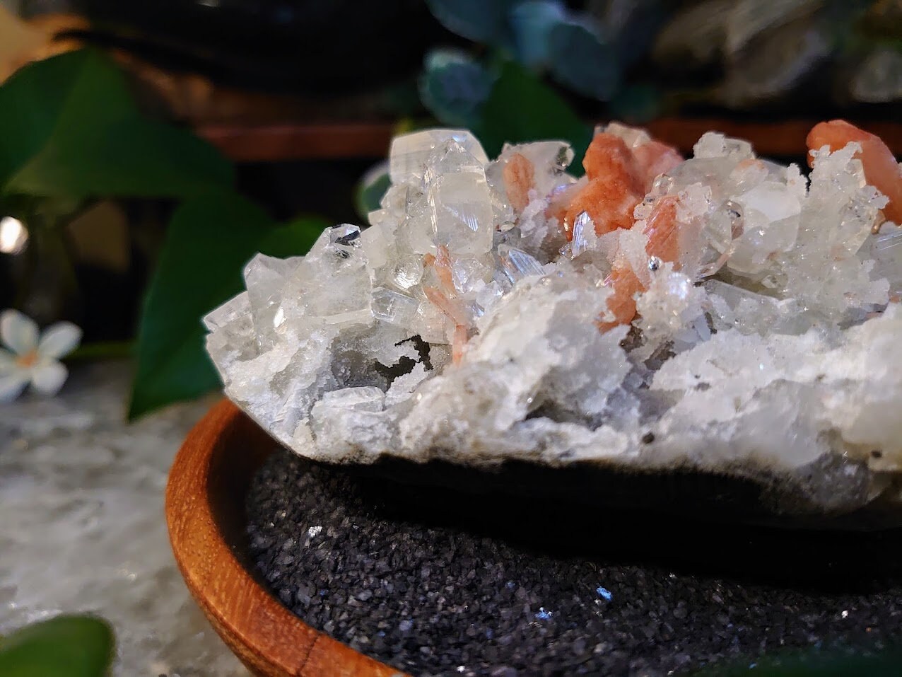 Clear Apophyllite Cluster with Dark Stilbite and Chalcedony Druzy from Maharashtra, India for Home & Altar Decoration / Reiki / Energy Work