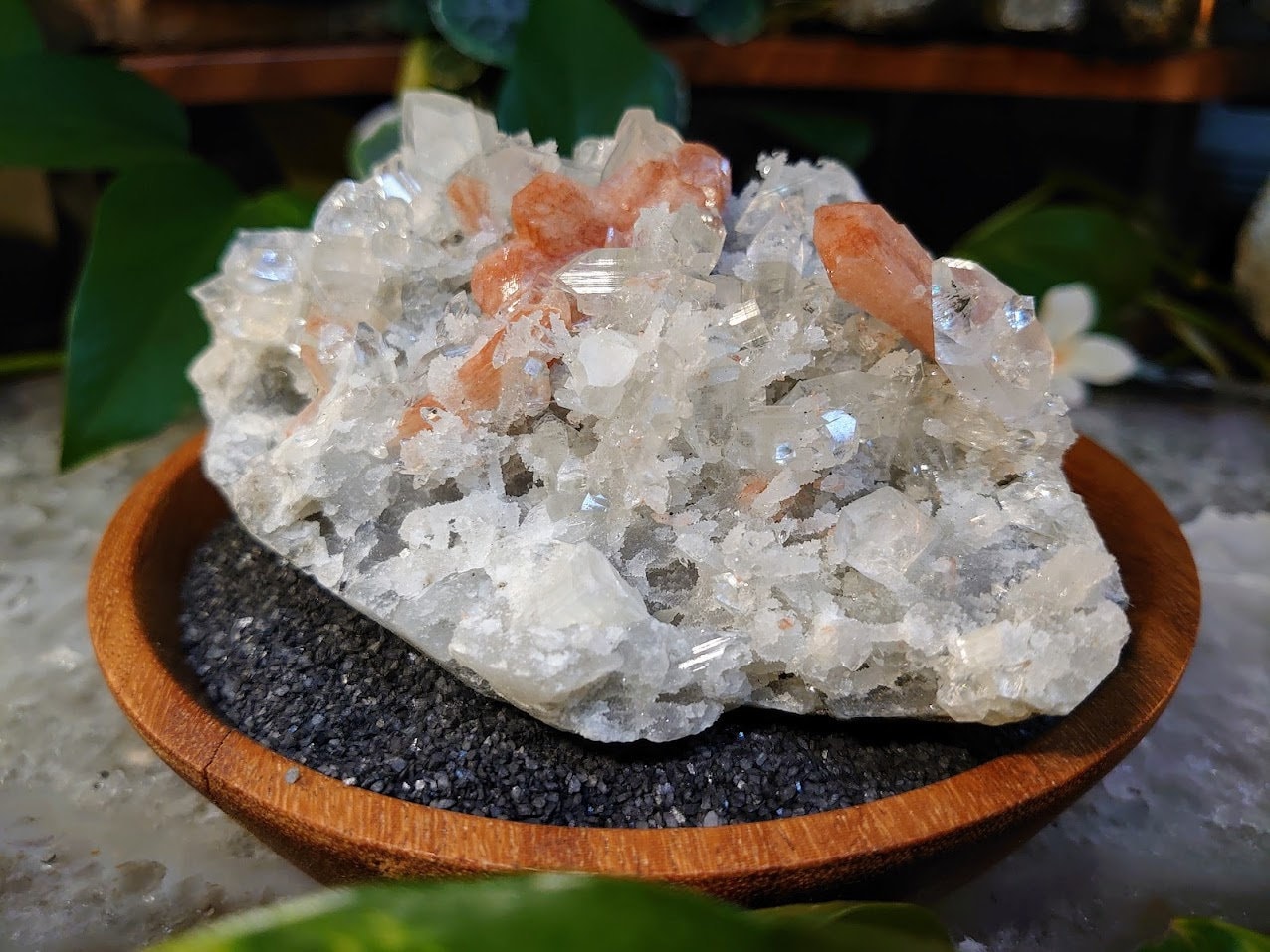 Clear Apophyllite Cluster with Dark Stilbite and Chalcedony Druzy from Maharashtra, India for Home & Altar Decoration / Reiki / Energy Work