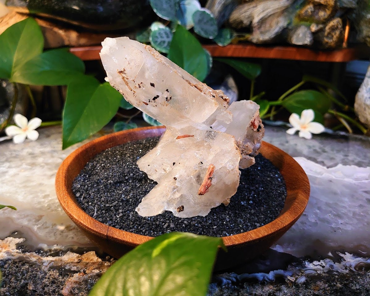 Quartz Cluster with Inesite Blades and Hubeite Druzy from Huangxi District, China for Collection / Home & Altar Decor / Unique / Energy Work