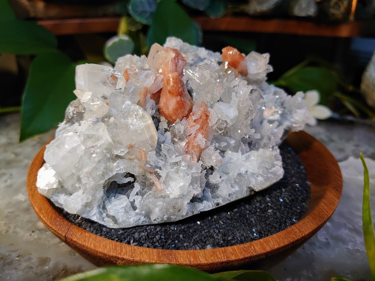 Clear Apophyllite Cluster with Dark Stilbite and Chalcedony Druzy from Maharashtra, India for Home & Altar Decoration / Reiki / Energy Work