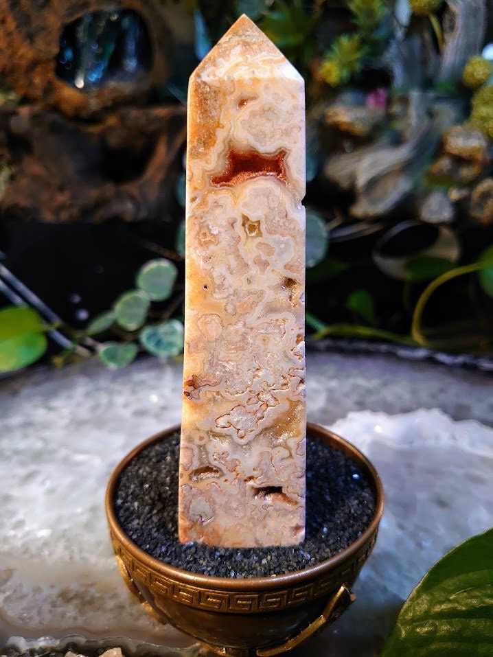 5" Crazy Lace Agate Tower with Crystal Druzy Pockets from Indonesia for Home and Altar Decor / Crystal Healing / Generator / Obelisk