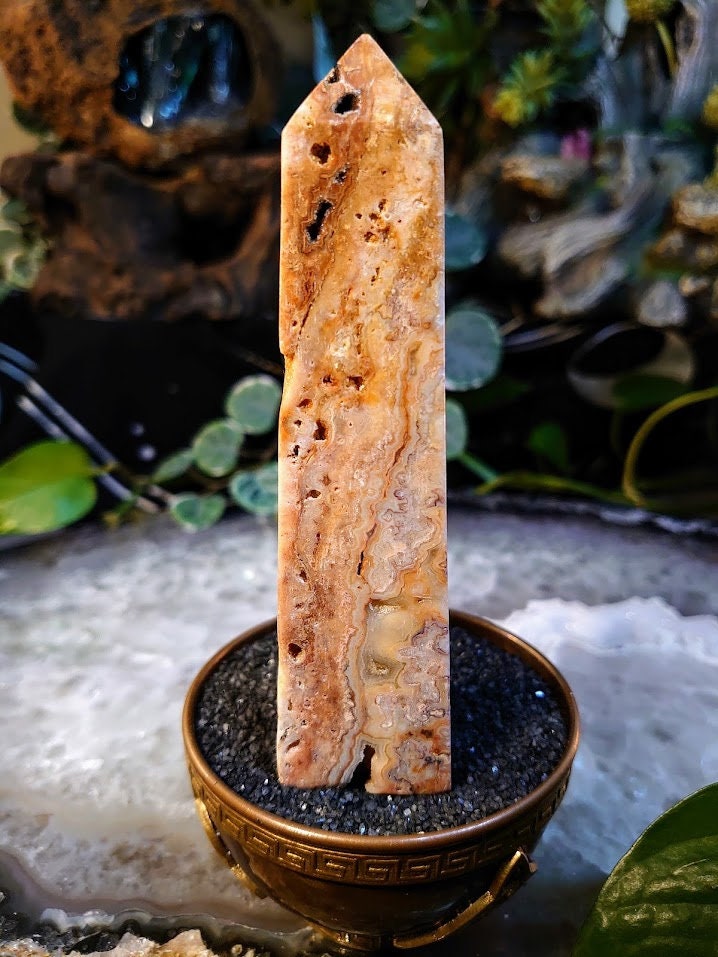 5" Crazy Lace Agate Tower with Crystal Druzy Pockets from Indonesia for Home and Altar Decor / Crystal Healing / Generator / Obelisk