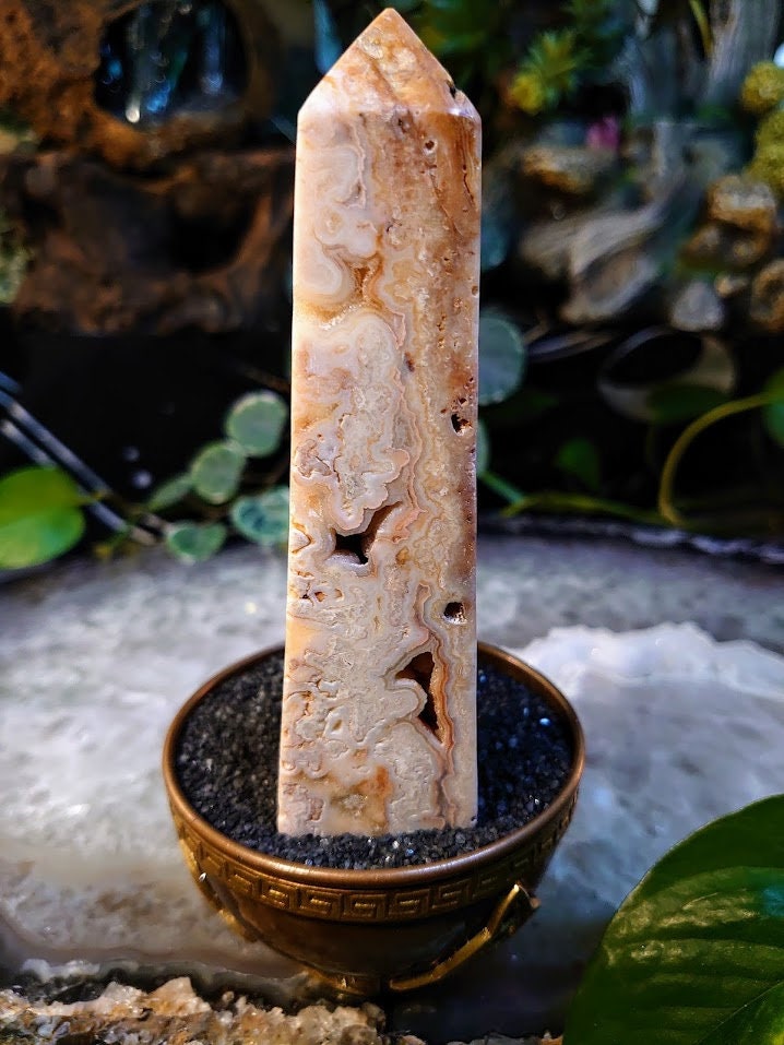 5" Crazy Lace Agate Tower with Crystal Druzy Pockets from Indonesia for Home and Altar Decor / Crystal Healing / Generator / Obelisk