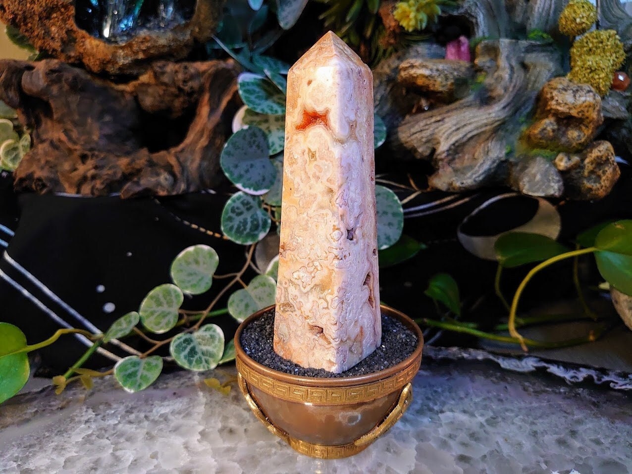 5" Crazy Lace Agate Tower with Crystal Druzy Pockets from Indonesia for Home and Altar Decor / Crystal Healing / Generator / Obelisk