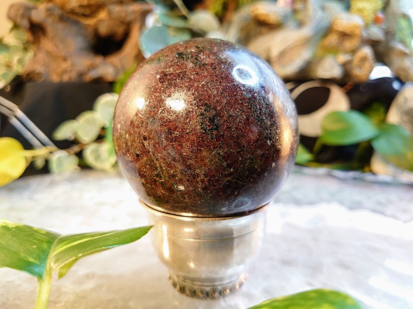 3" Red Garnet Sphere from Madagascar for Crystal Healing/ Gemstone Home and Altar Decor/ Reiki/ Meditation