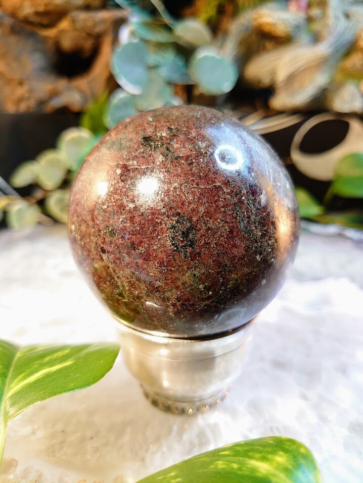 3" Red Garnet Sphere from Madagascar for Crystal Healing/ Gemstone Home and Altar Decor/ Reiki/ Meditation