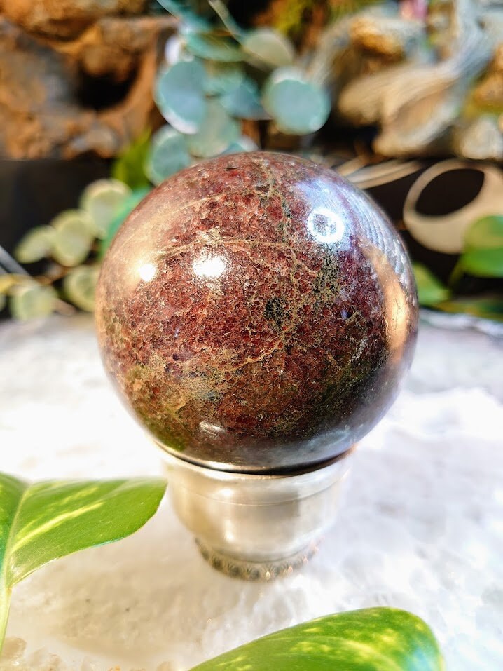 3" Red Garnet Sphere from Madagascar for Crystal Healing/ Gemstone Home and Altar Decor/ Reiki/ Meditation