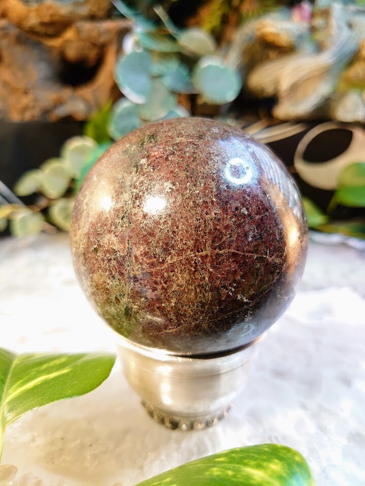 3" Red Garnet Sphere from Madagascar for Crystal Healing/ Gemstone Home and Altar Decor/ Reiki/ Meditation