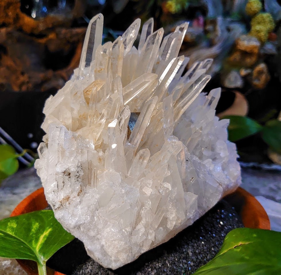 1,426g Aesthetic Needle Quartz Cluster with a Pyrite Cube Inclusion from Peru for Home and Altar Decor / Collection / Energy