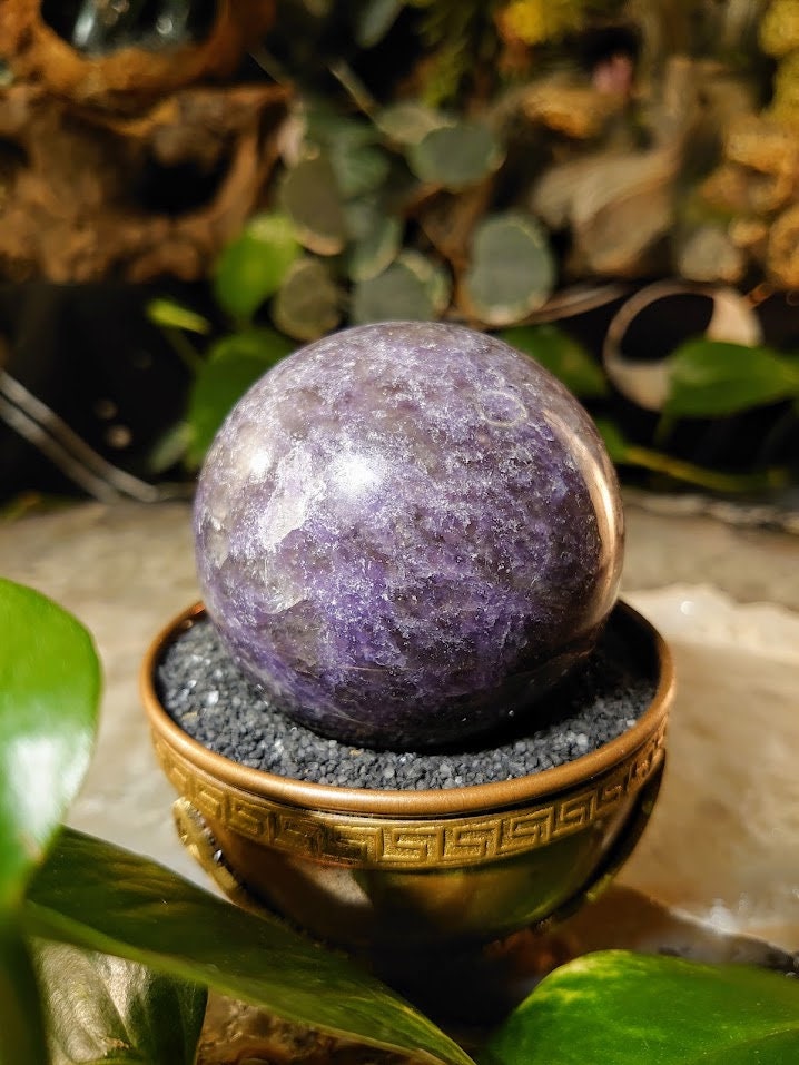 338g Lepidolite Sphere with Rubellite Inclusions and Quartz Pockets from Madagascar for Crystal Healing & Grids / Meditation / Energy Work/