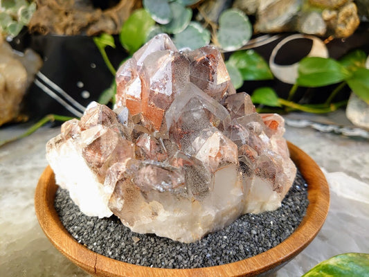 752g Red and Grey Hematite Quartz Cluster with Black Phantoms from Zambia for Home and Altar Decor / Collection / Energy