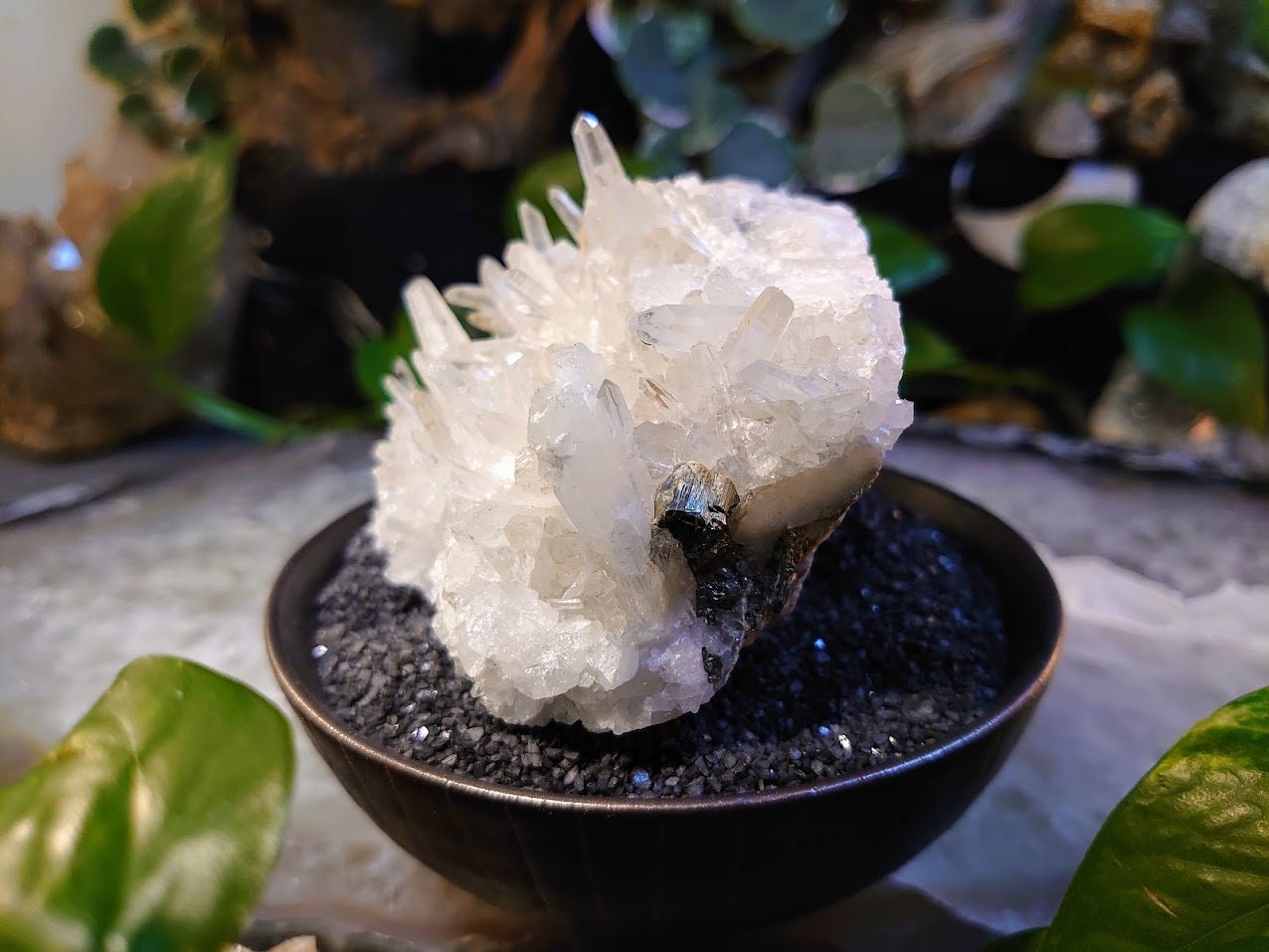 370g Needle Quartz Cluster with a Pyrite Cube Inclusion from Peru for Home and Altar Decor / Collection / Energy