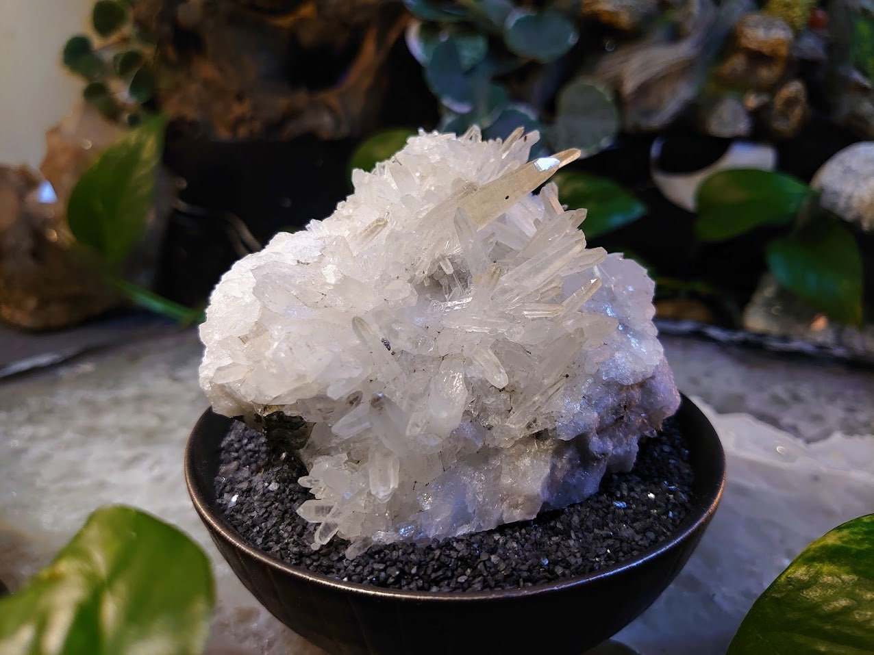 370g Needle Quartz Cluster with a Pyrite Cube Inclusion from Peru for Home and Altar Decor / Collection / Energy