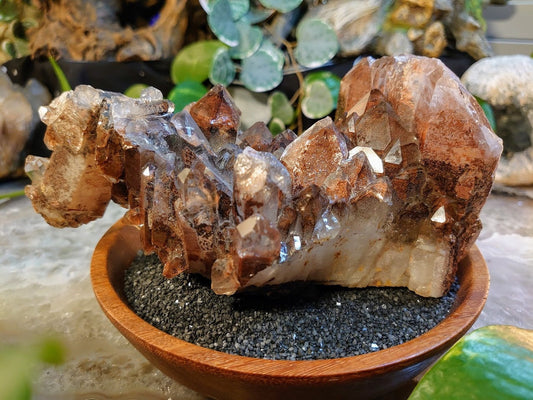 1,016g Large Red & Grey Hematoid Quartz Cluster with Dark Brown Claylike Phantoms from Zambia for Home and Altar Decor / Collection