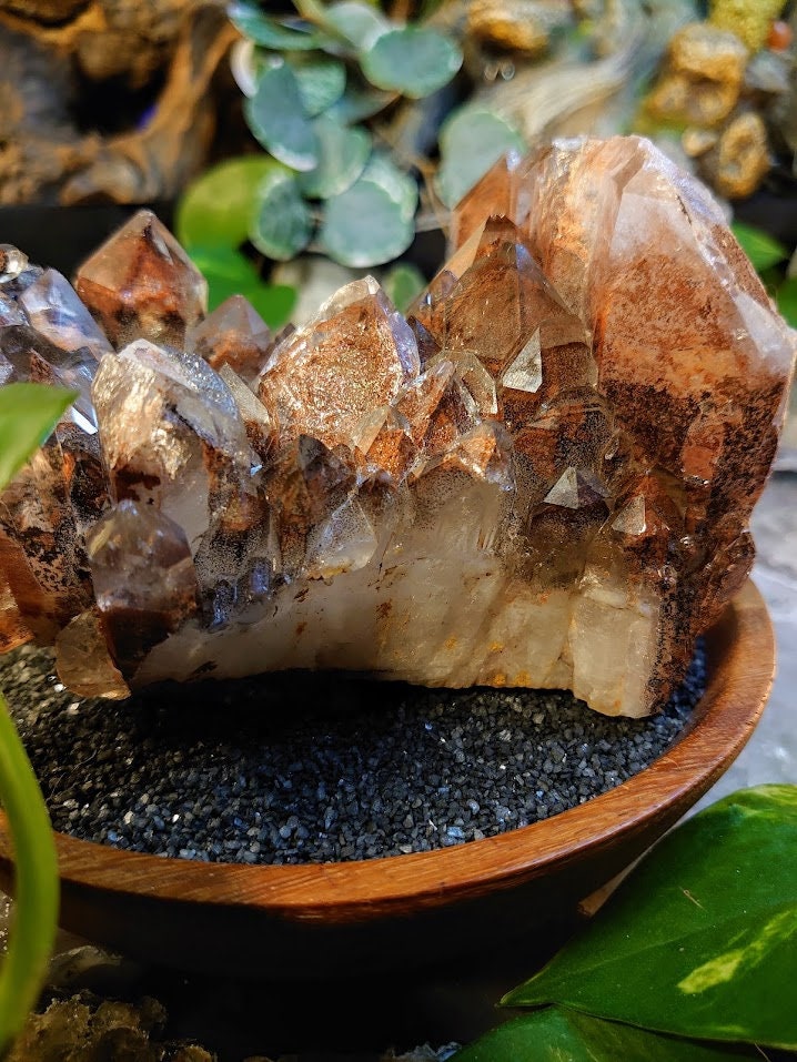 1,016g Large Red & Grey Hematoid Quartz Cluster with Dark Brown Claylike Phantoms from Zambia for Home and Altar Decor / Collection