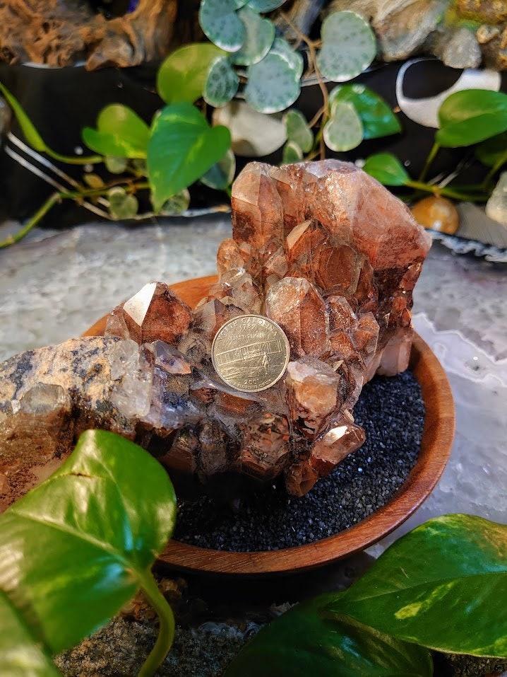 1,016g Large Red & Grey Hematoid Quartz Cluster with Dark Brown Claylike Phantoms from Zambia for Home and Altar Decor / Collection