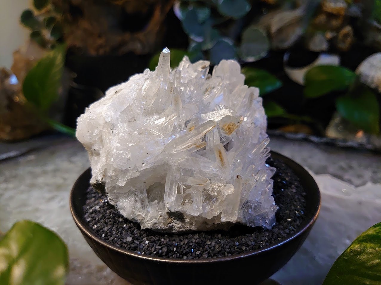 370g Needle Quartz Cluster with a Pyrite Cube Inclusion from Peru for Home and Altar Decor / Collection / Energy