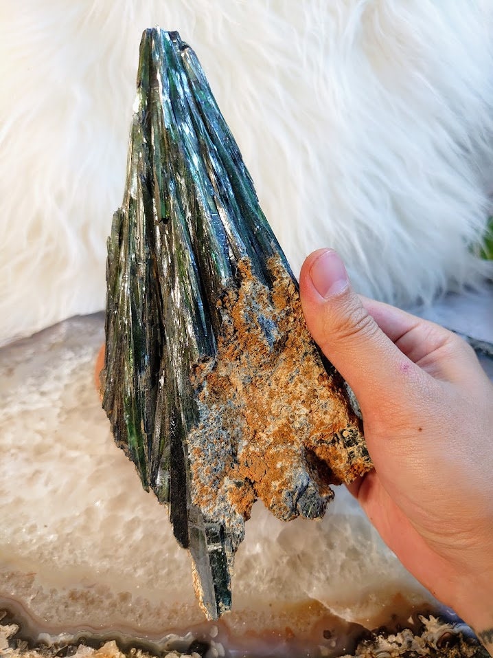 826g Large Green Vivianite Spray with Matrix from Brazil for Crystal Healing / Mediation / Collection / Home & Altar Decor