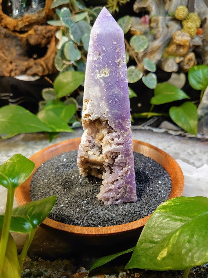 5.75" Grape Agate Tower/Generator/Obelisk Partially Polished for Crystal Healing/ Gemstone Home and Altar Decor/ Reiki/ Meditation