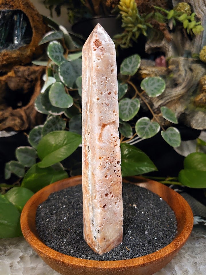 6.375" Crazy Lace Agate Tower with Crystal Druzy Pockets from Indonesia for Home and Altar Decor / Crystal Healing / Generator / Obelisk