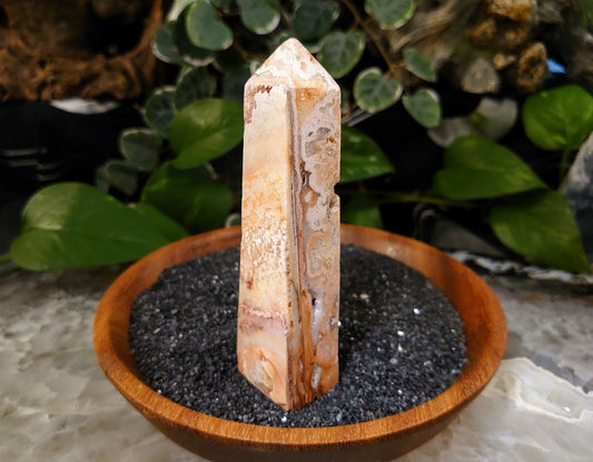 4.375" Crazy Lace Agate Tower with Crystal Druzy Pockets from Indonesia for Home and Altar Decor / Crystal Healing / Generator / Obelisk