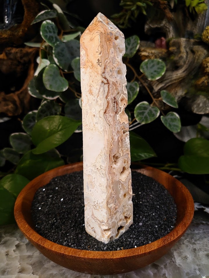 6.25" Crazy Lace Agate Tower with Crystal Druzy Pockets from Indonesia for Home and Altar Decor / Crystal Healing / Generator / Obelisk