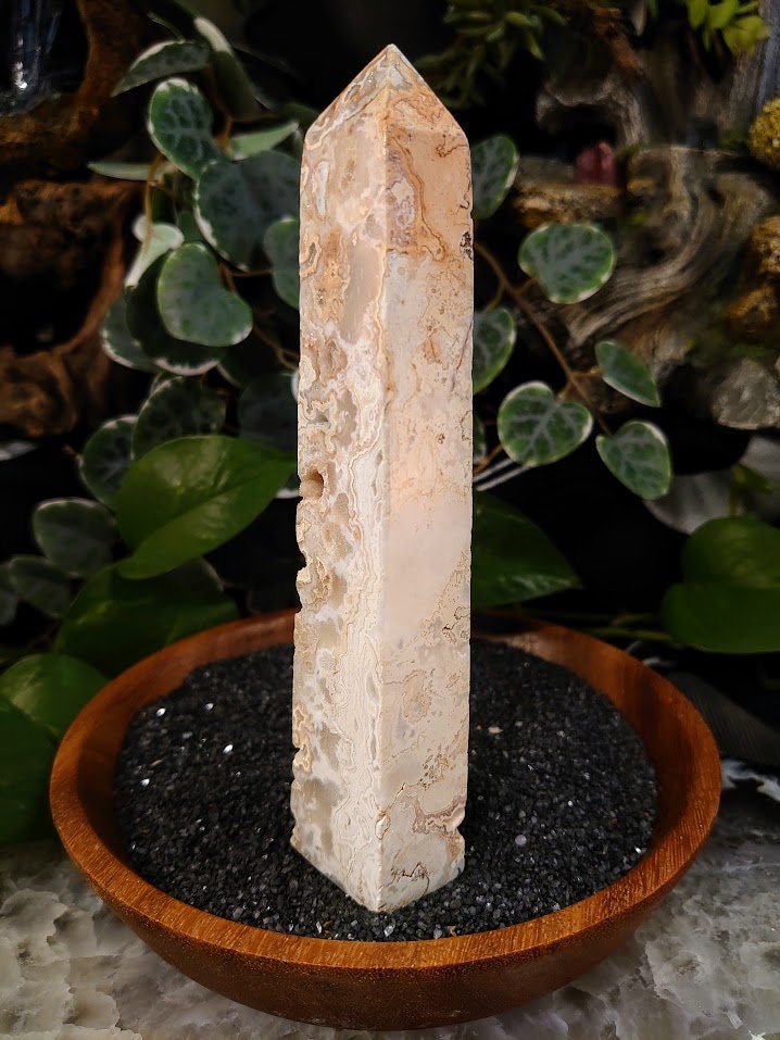 6.25" Crazy Lace Agate Tower with Crystal Druzy Pockets from Indonesia for Home and Altar Decor / Crystal Healing / Generator / Obelisk