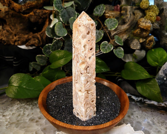 6.25" Crazy Lace Agate Tower with Crystal Druzy Pockets from Indonesia for Home and Altar Decor / Crystal Healing / Generator / Obelisk