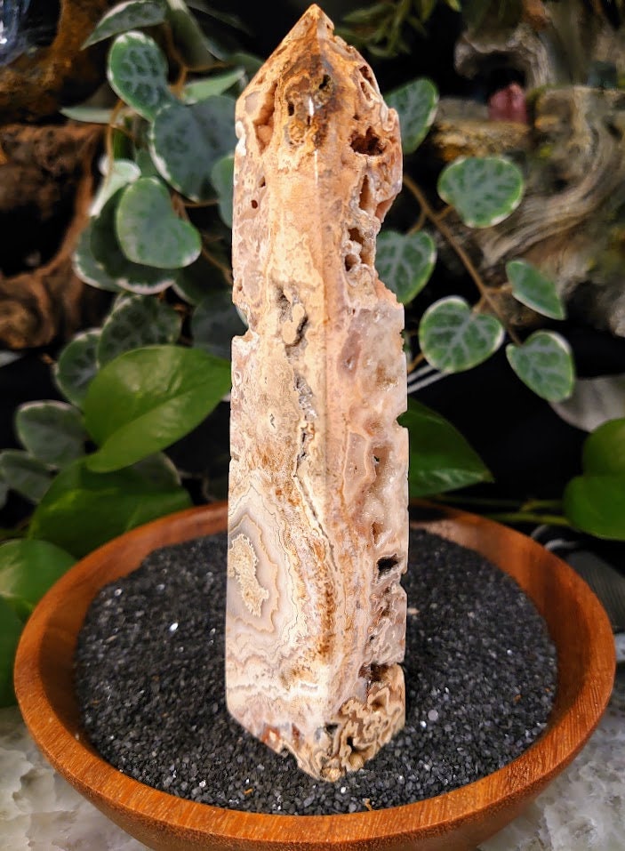 6.125" Crazy Lace Agate Tower with Crystal Druzy Pockets from Indonesia for Home and Altar Decor / Crystal Healing / Generator / Obelisk