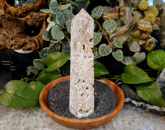 235g Crazy Lace Agate Tower with Crystal Druzy Pockets from Indonesia for Home and Altar Decor / Crystal Healing / Generator / Obelisk