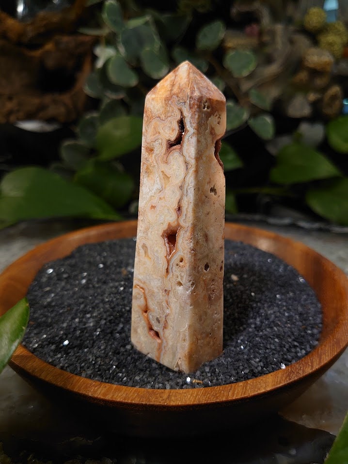 97g Crazy Lace Agate Tower with Crystal Druzy Pockets from Indonesia for Home and Altar Decor / Crystal Healing / Generator / Obelisk