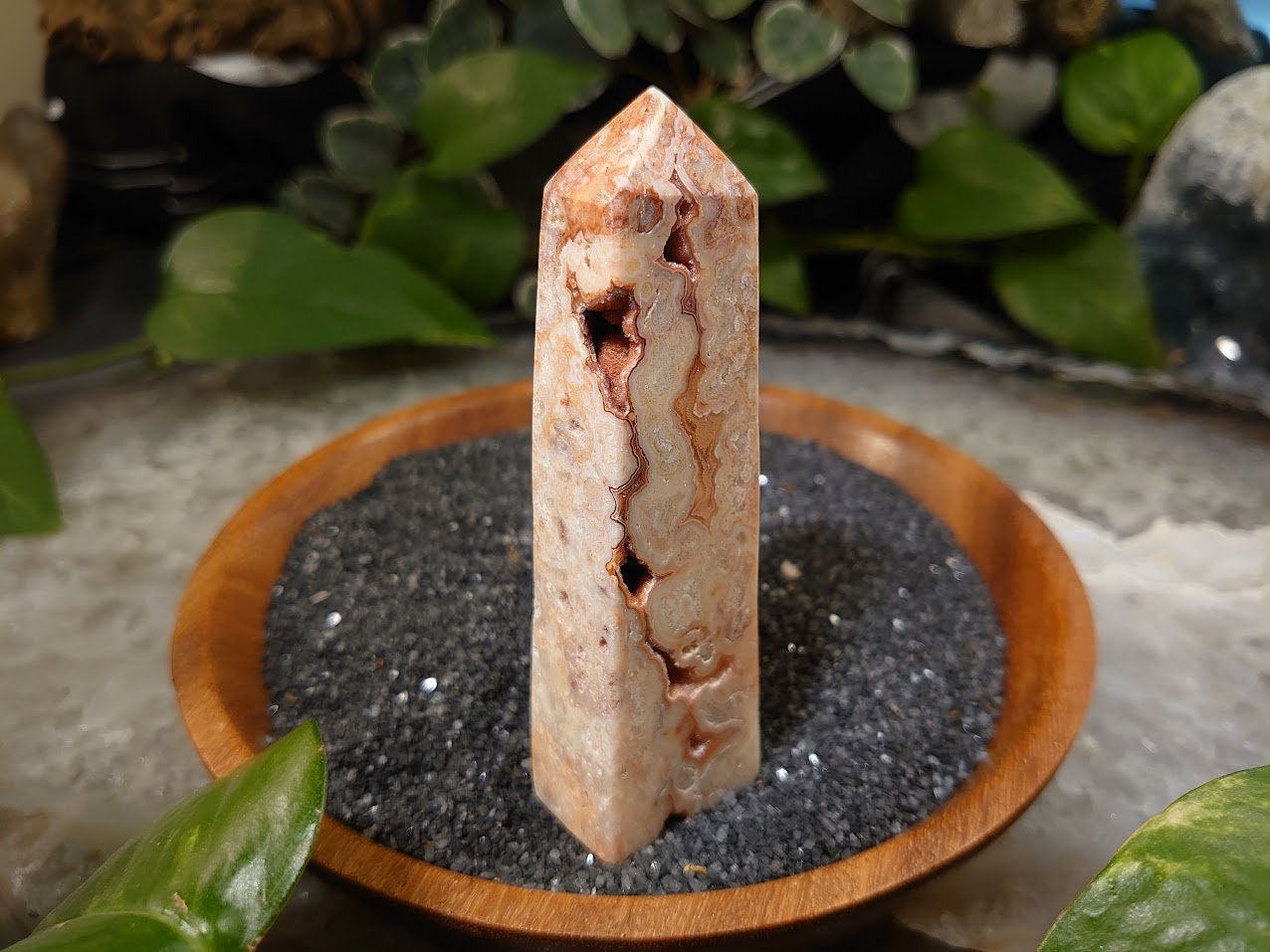 97g Crazy Lace Agate Tower with Crystal Druzy Pockets from Indonesia for Home and Altar Decor / Crystal Healing / Generator / Obelisk