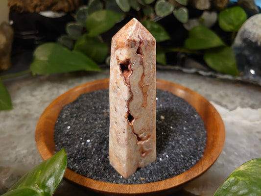 97g Crazy Lace Agate Tower with Crystal Druzy Pockets from Indonesia for Home and Altar Decor / Crystal Healing / Generator / Obelisk