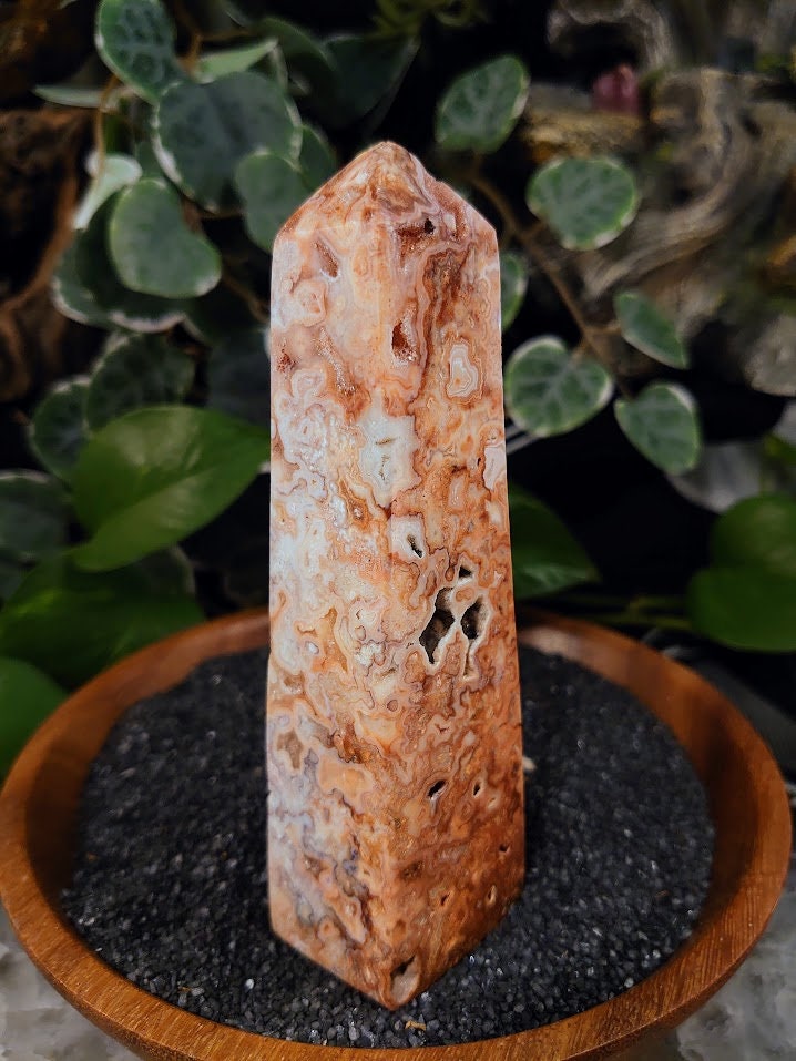 222g Crazy Lace Agate Tower with Crystal Druzy Pockets from Indonesia for Home and Altar Decor / Crystal Healing / Generator / Obelisk