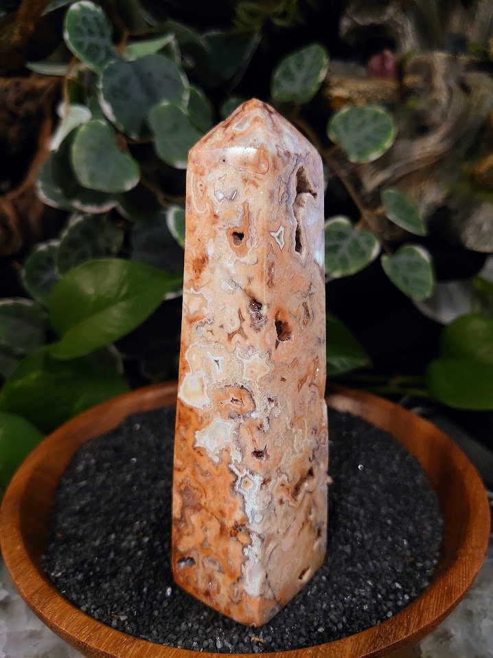 222g Crazy Lace Agate Tower with Crystal Druzy Pockets from Indonesia for Home and Altar Decor / Crystal Healing / Generator / Obelisk