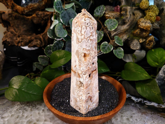 313g Crazy Lace Agate Tower with Crystal Druzy Pockets from Indonesia for Home and Altar Decor / Crystal Healing / Generator / Obelisk