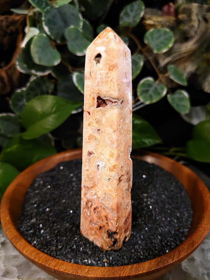 106g Crazy Lace Agate Tower with Crystal Druzy Pockets from Indonesia for Home and Altar Decor / Crystal Healing / Generator / Obelisk