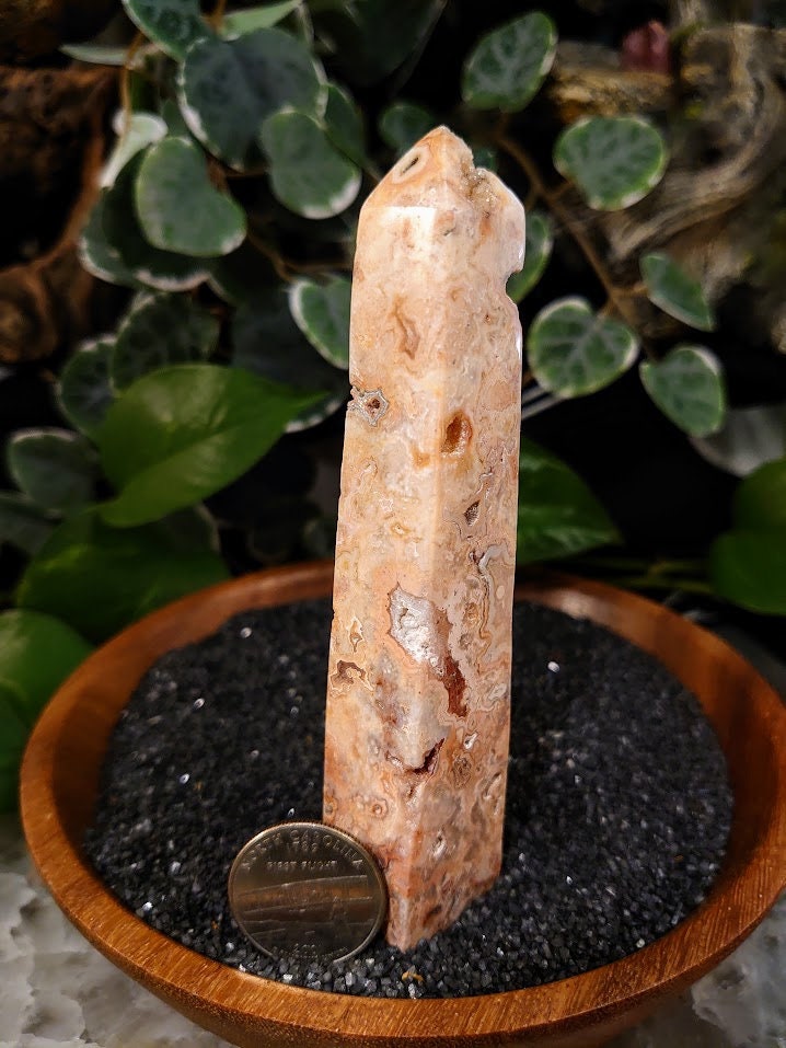 106g Crazy Lace Agate Tower with Crystal Druzy Pockets from Indonesia for Home and Altar Decor / Crystal Healing / Generator / Obelisk