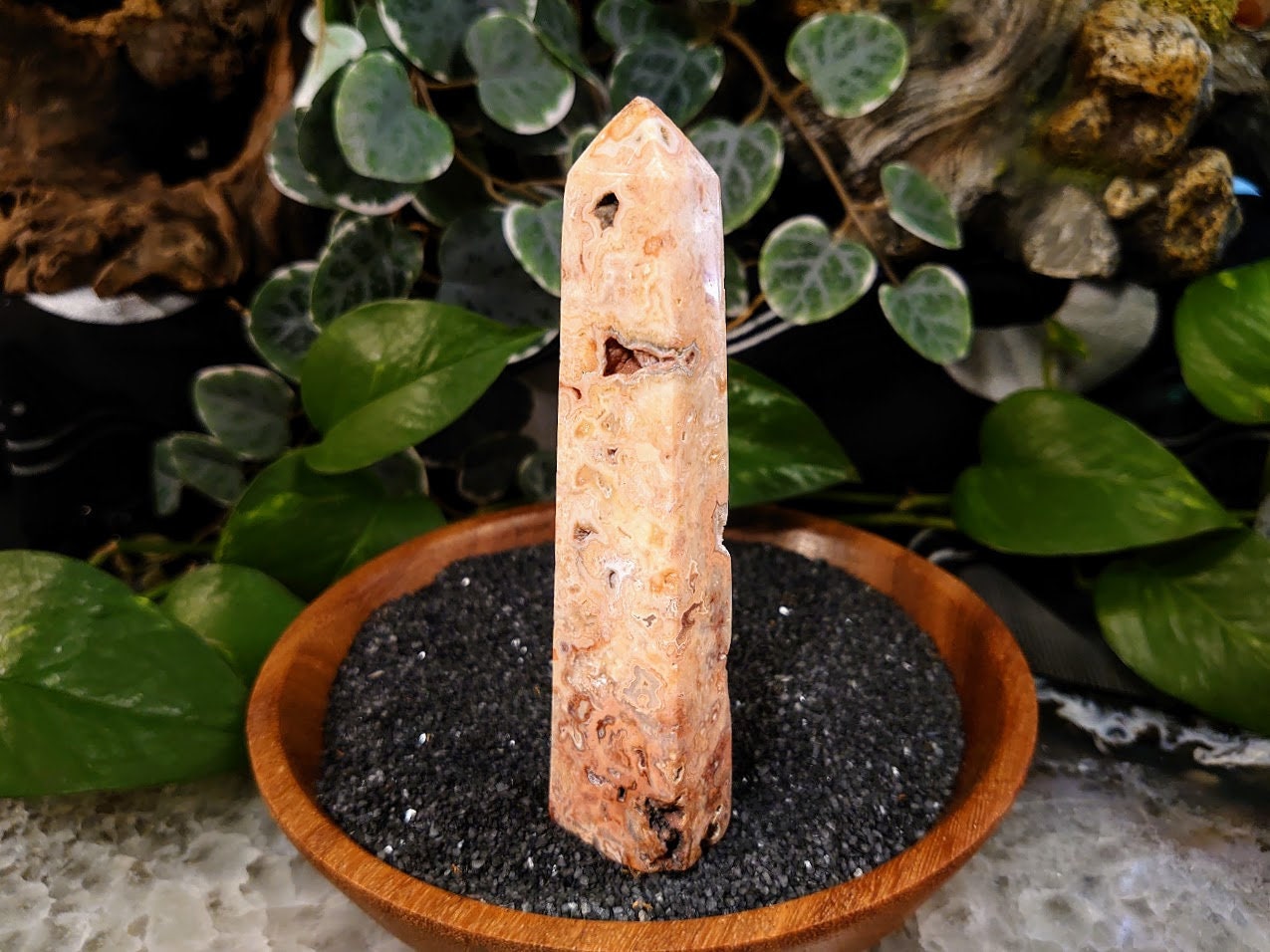 106g Crazy Lace Agate Tower with Crystal Druzy Pockets from Indonesia for Home and Altar Decor / Crystal Healing / Generator / Obelisk