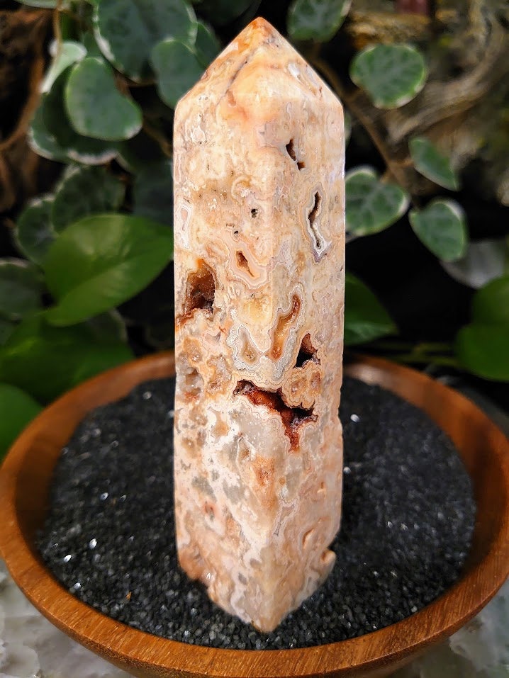 197g Crazy Lace Agate Tower with Crystal Druzy Pockets from Indonesia for Home and Altar Decor / Crystal Healing / Generator / Obelisk