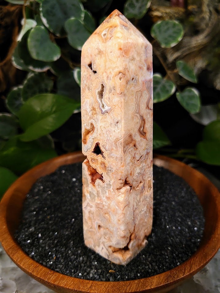 197g Crazy Lace Agate Tower with Crystal Druzy Pockets from Indonesia for Home and Altar Decor / Crystal Healing / Generator / Obelisk