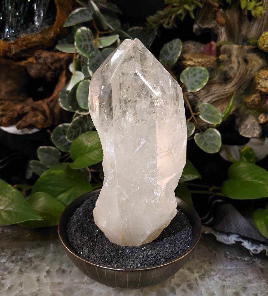 818g Clear Lemurian Quartz Twin Point, Semi Polished from Minas Gerais Brazil for Crystal Healing / Meditation / Altar Decor