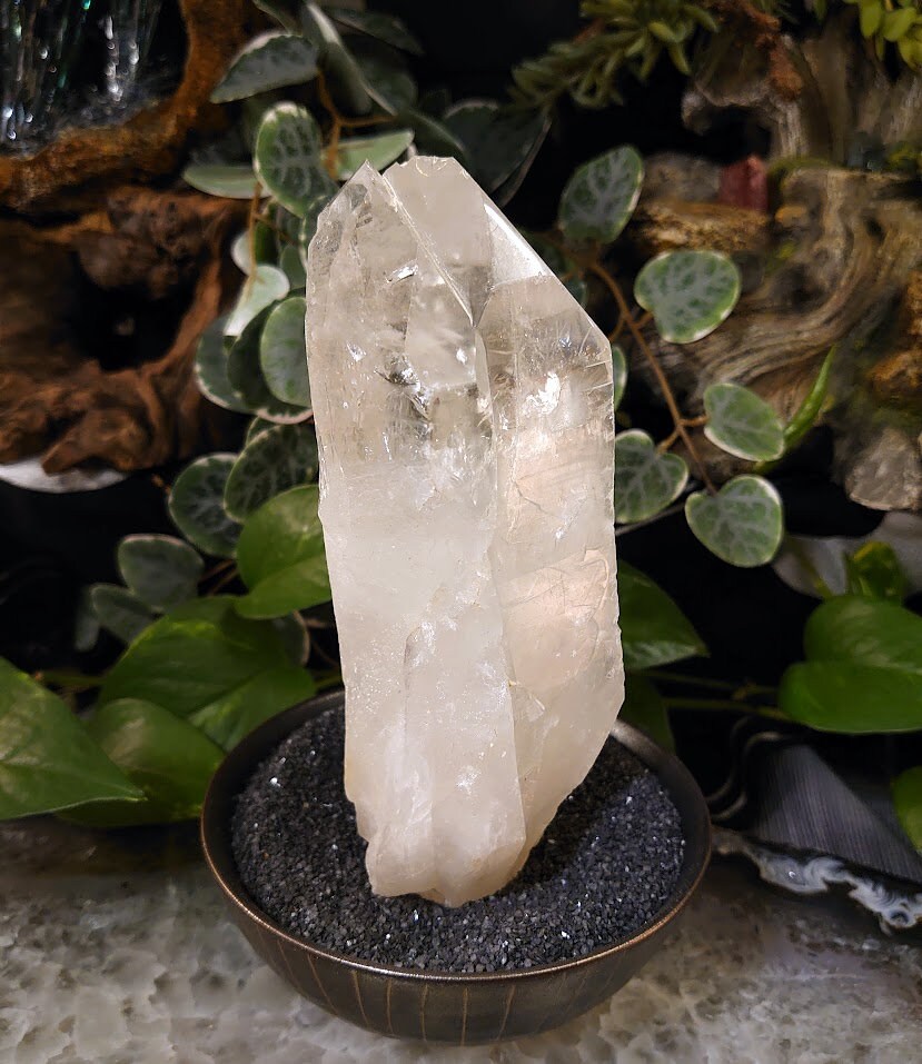 818g Clear Lemurian Quartz Twin Point, Semi Polished from Minas Gerais Brazil for Crystal Healing / Meditation / Altar Decor